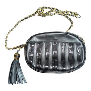 Black Crossbody Purse -Gold Chain Straps-Large Tassel Zipper Closing - 9 x 6 x 2